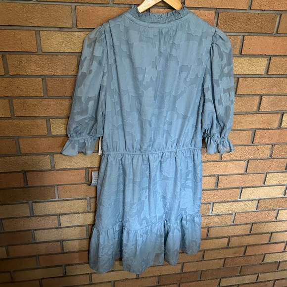 NWT Eliza J Jacquard Mini Dress Ruffle Puff Sleeve Light Blue Women’s Size 12 - Picture 3 of 6